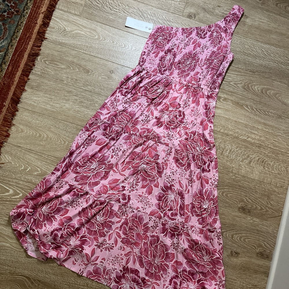 Elegant Pink Floral One-Shoulder Dress